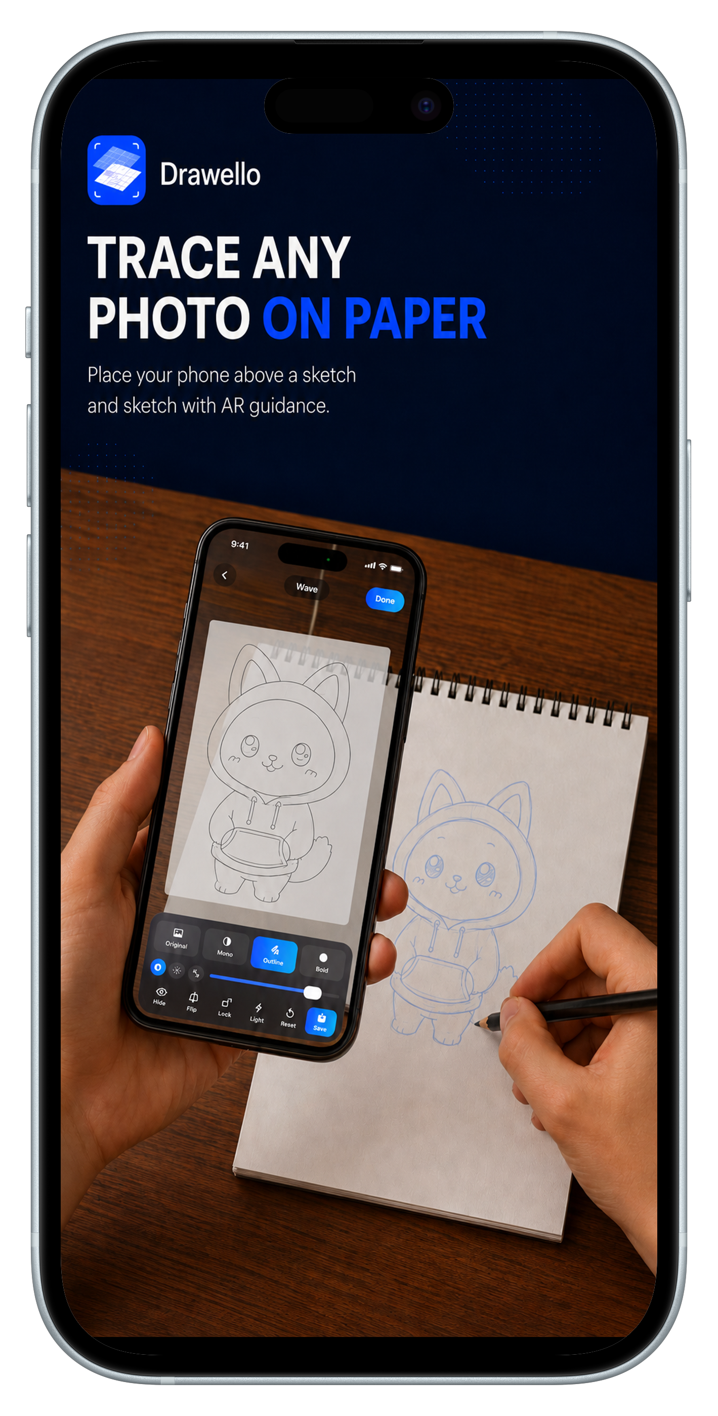 Drawello — trace any photo onto paper with AR guidance